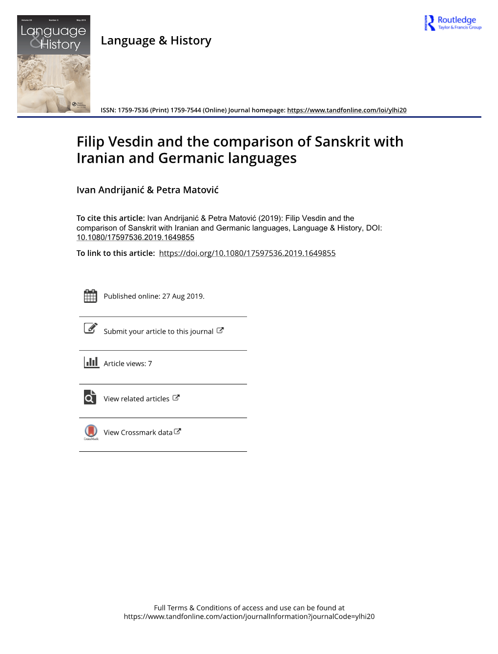 Filip Vesdin and the Comparison of Sanskrit with Iranian and Germanic Languages