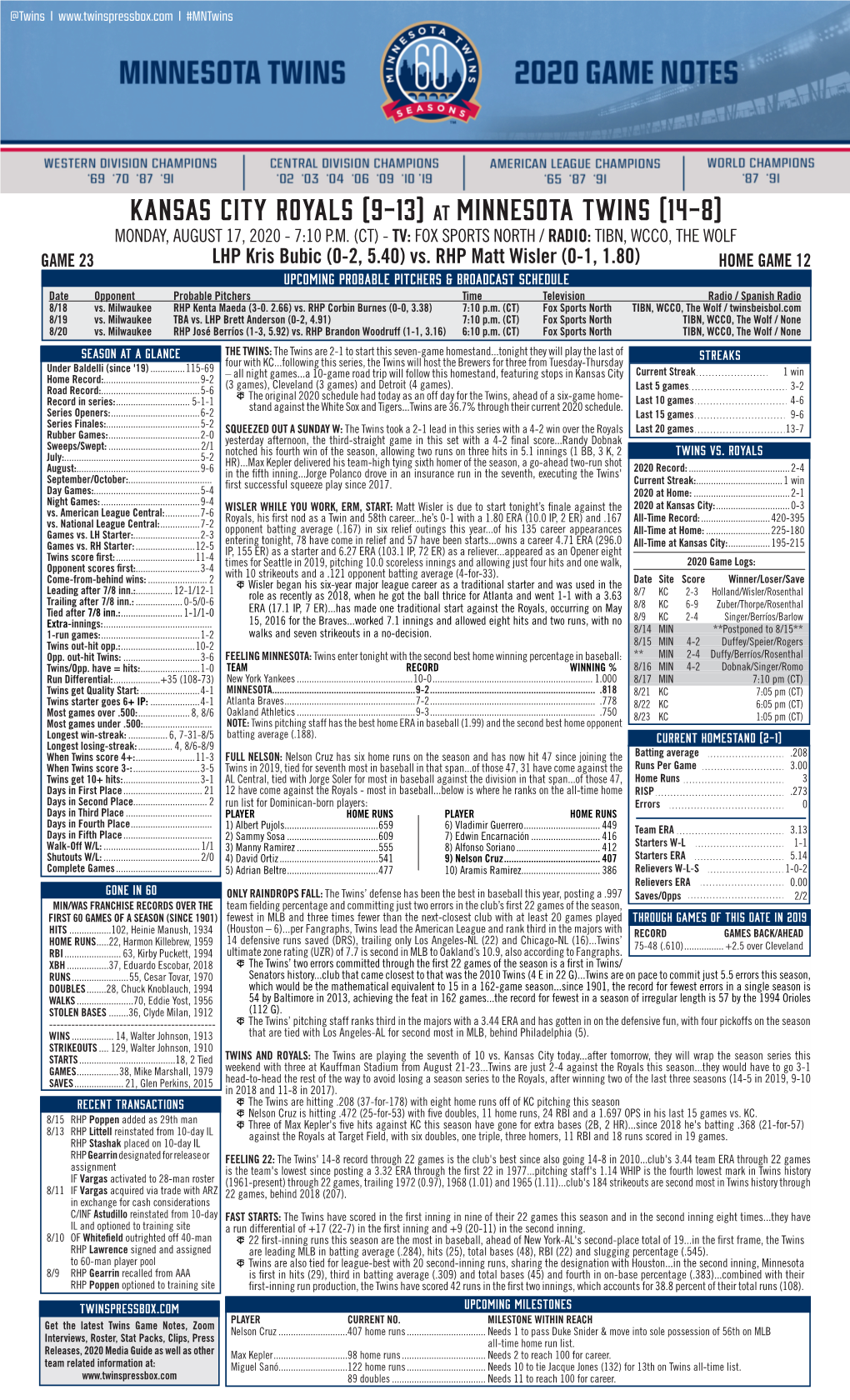 Twins Notes 8-17 Vs. KC.Pdf