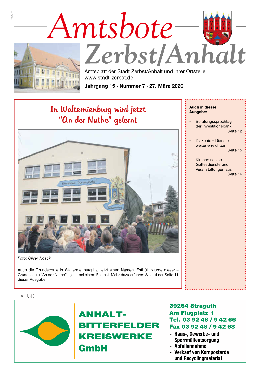 Zerbst/Anhalt Amtsblatt Der Stadt Zerbst/Anhalt Und Ihrer Ortsteile Jahrgang 15 · Nummer 7 · 27