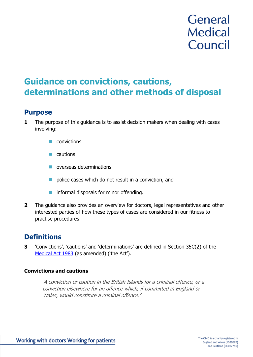 Guidance on Convictions Caution