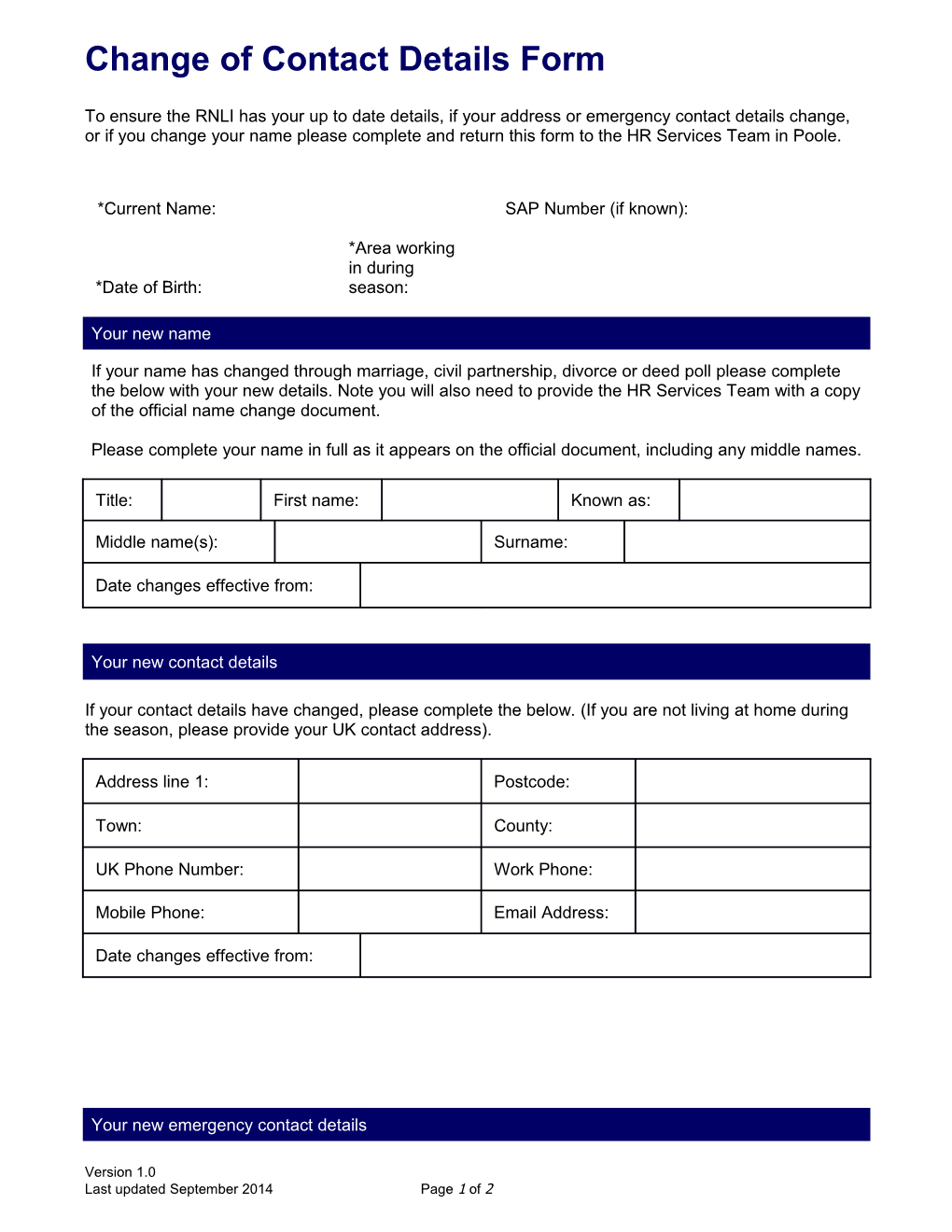 Change of Contact Details Form