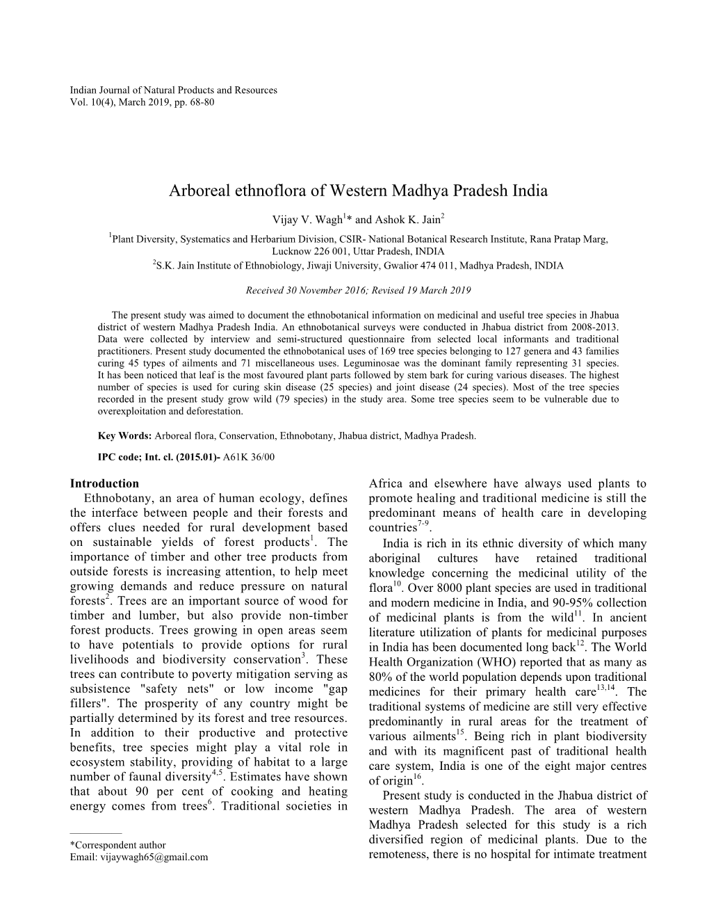 Arboreal Ethnoflora of Western Madhya Pradesh India