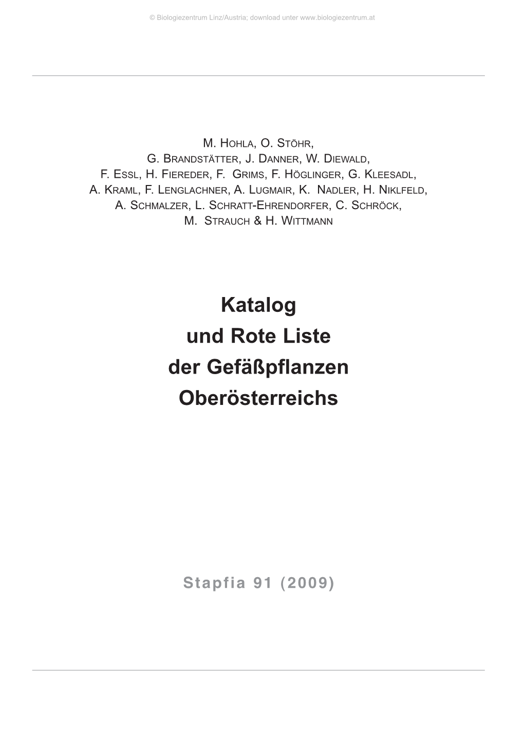 Katalog Und Rote Liste Der Gefäßpflanzen Oberösterreichs