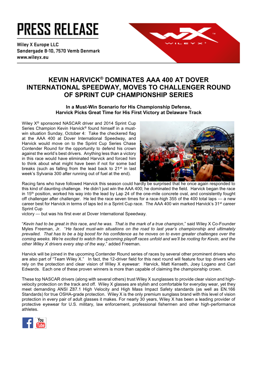 Kevin Harvick® Dominates Aaa 400 at Dover International Speedway, Moves to Challenger Round of Sprint Cup Championship Series