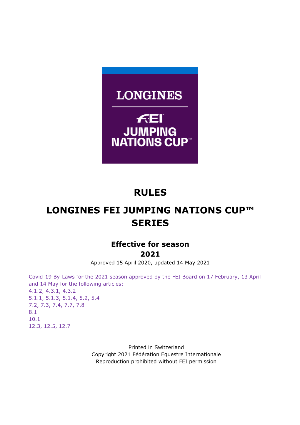 Rules Longines Fei Jumping Nations Cup™ Series