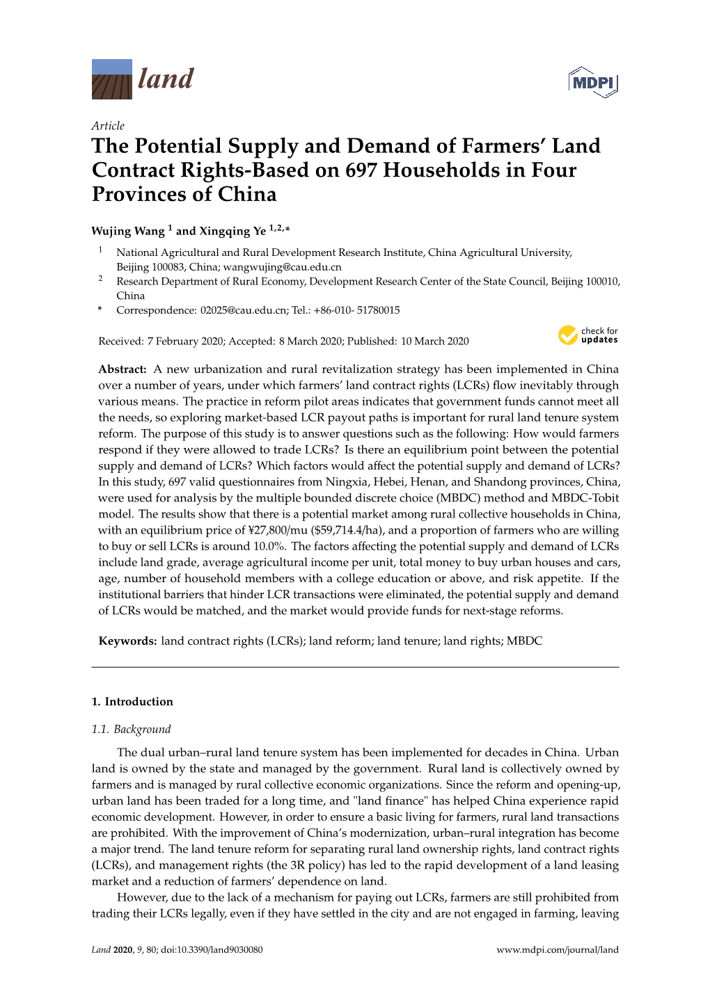 The Potential Supply and Demand of Farmers' Land Contract Rights