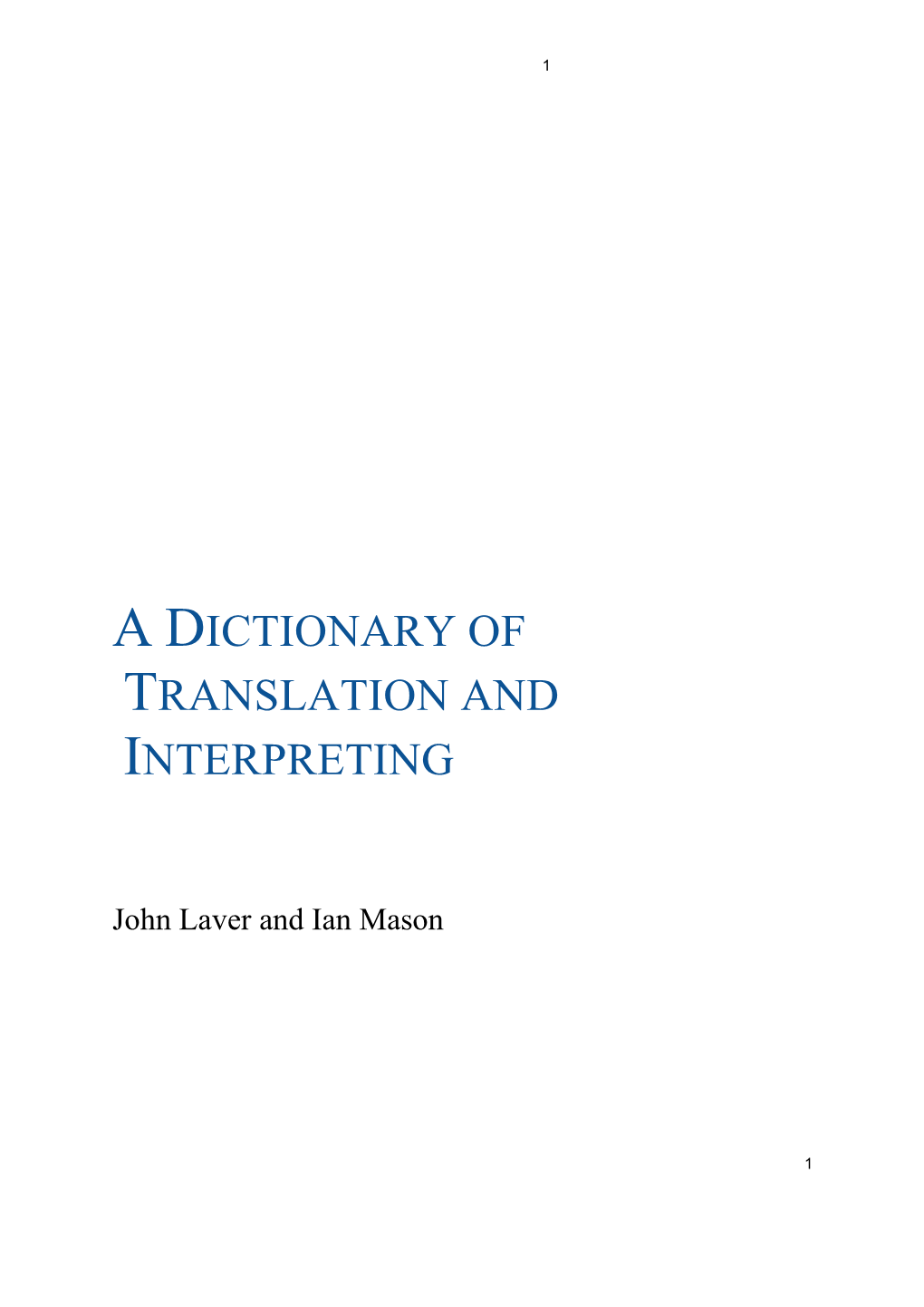 A Dictionary of Translation and Interpreting