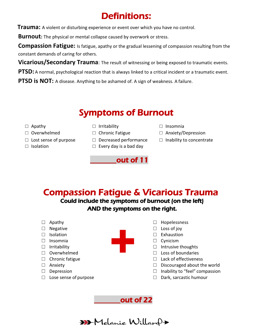 Symptoms of Burnout Compassion Fatigue & Vicarious Trauma