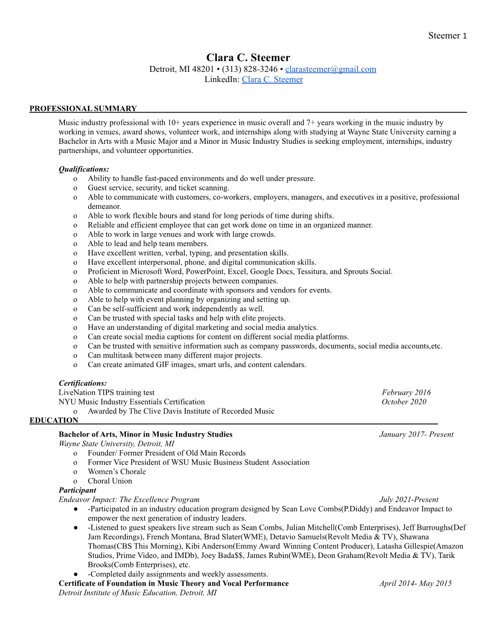 Clara Steemer's Resume 2021(SITM)