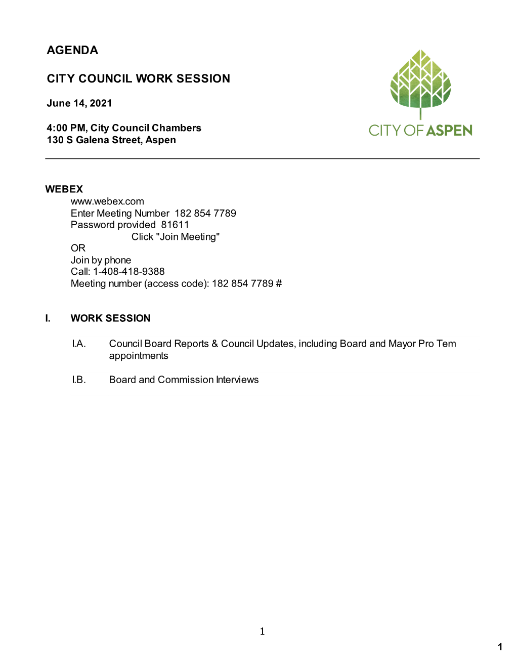 Agenda City Council Work Session