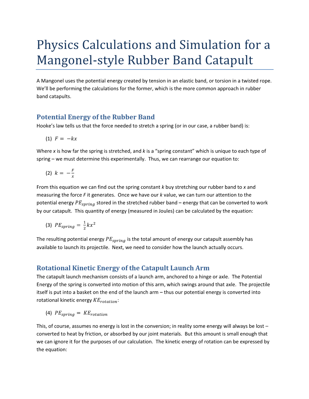 Physics Calculations for a Mangonel Handout