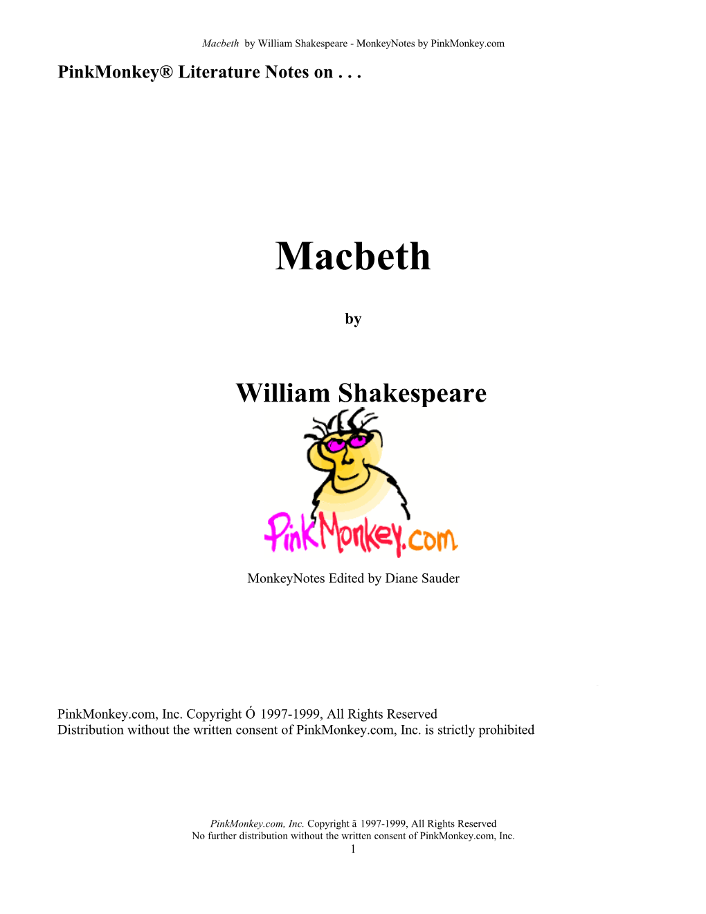 Macbeth by William Shakespeare - Monkeynotes by Pinkmonkey.Com Pinkmonkey® Literature Notes On