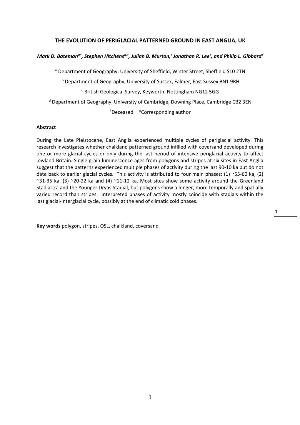 The Evolution of Periglacial Patterned Ground in East Anglia, Uk