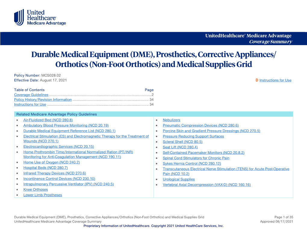 Durable Medical Equipment (DME), Prosthetics, Corrective Appliances/ Orthotics (Non-Foot Orthotics) and Medical Supplies Grid