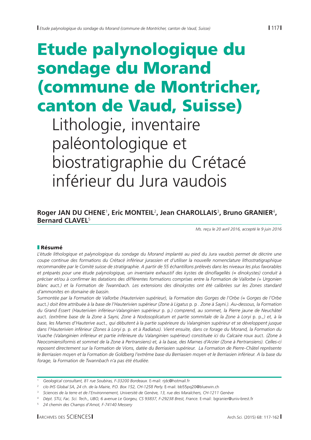 Etude Palynologique Du Sondage Du Morand