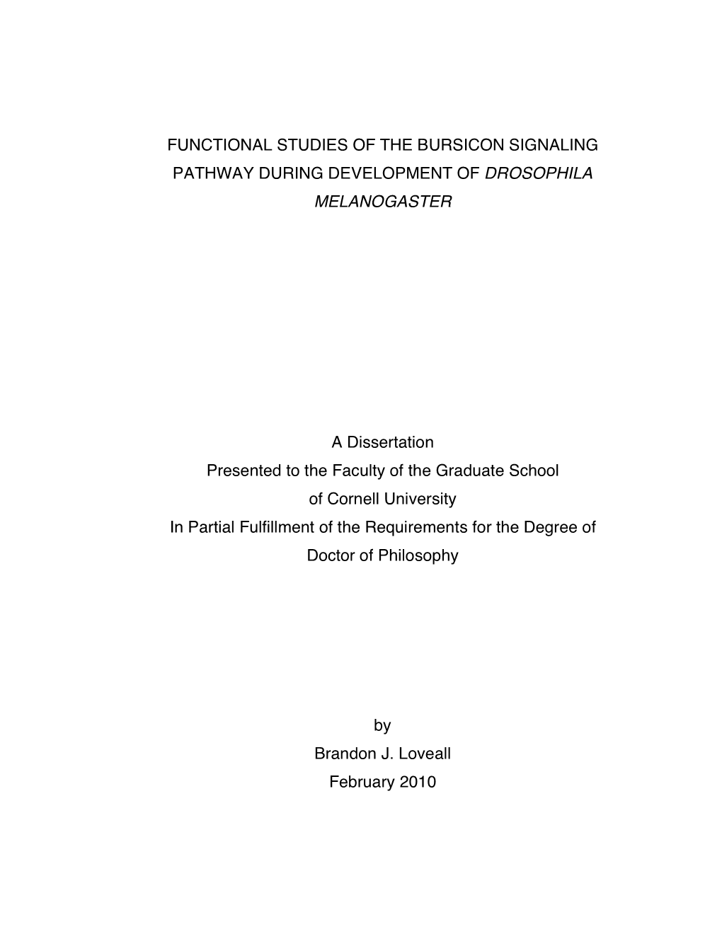 Functional Studies of the Bursicon Signaling Pathway During Development of Drosophila Melanogaster