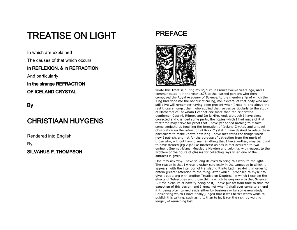 Treatise on Light Preface