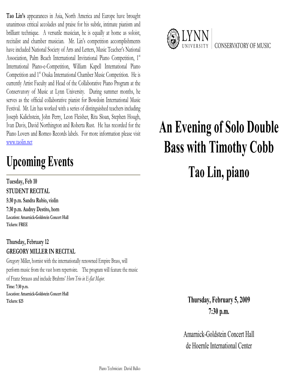 2008-2009 an Evening of Solo Double Bass with Timothy Cobb