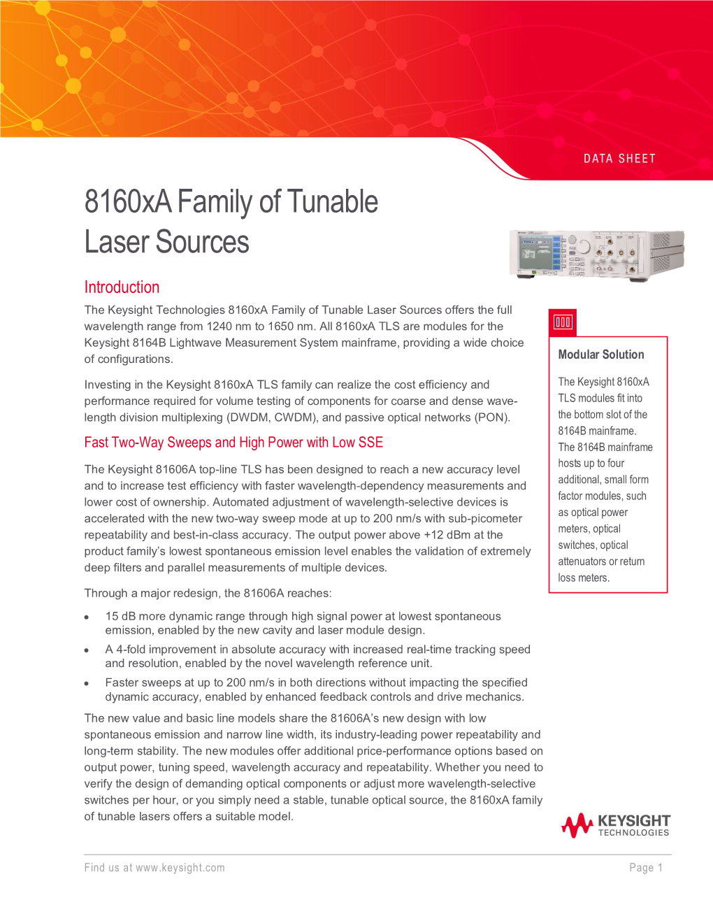 8160Xa Family of Tunable Laser Sources