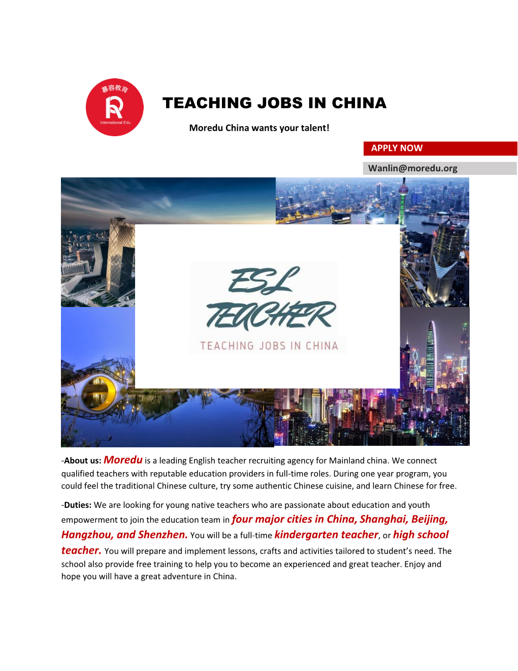 Teaching Jobs in China