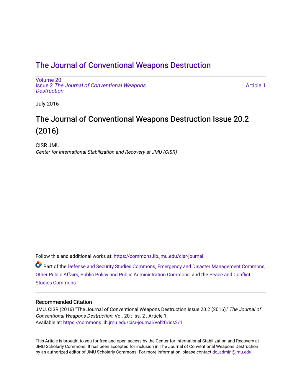 The Journal of Conventional Weapons Destruction