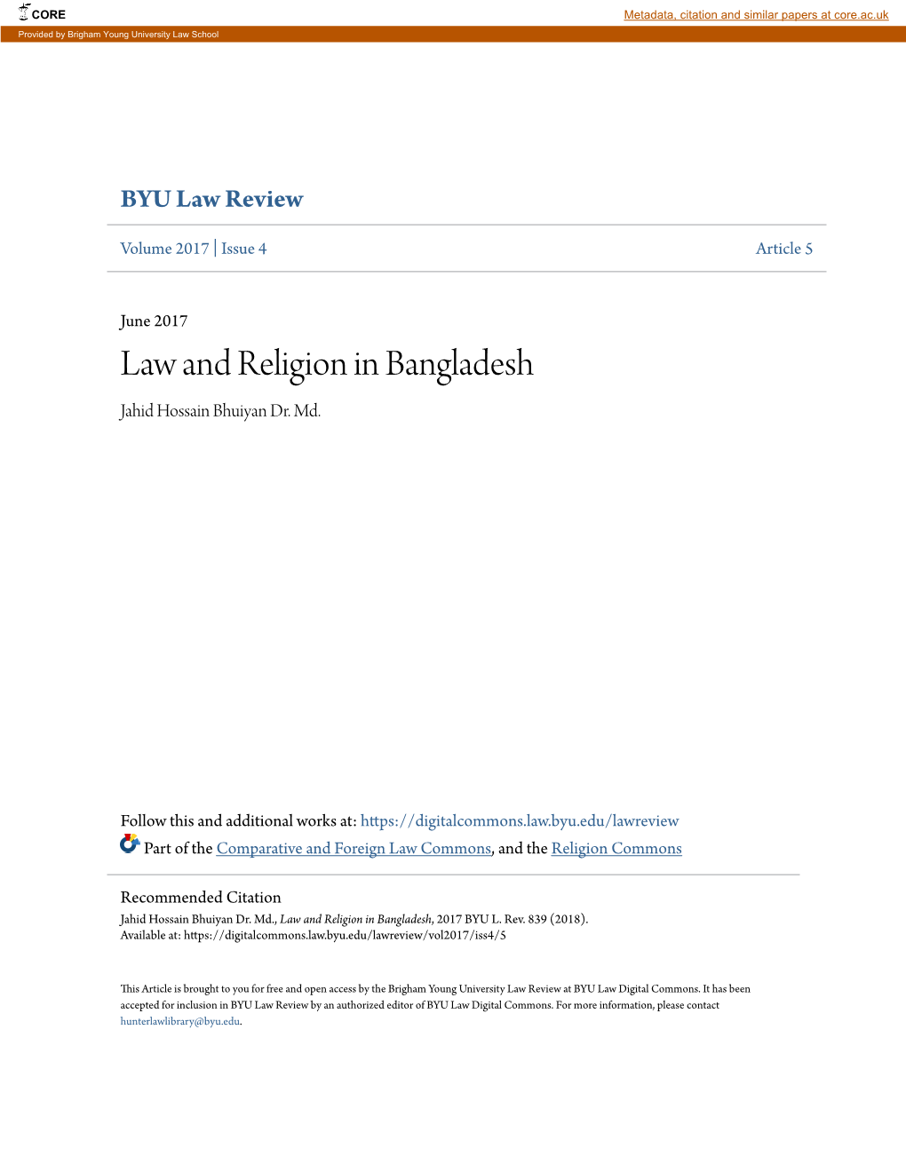 Law and Religion in Bangladesh Jahid Hossain Bhuiyan Dr