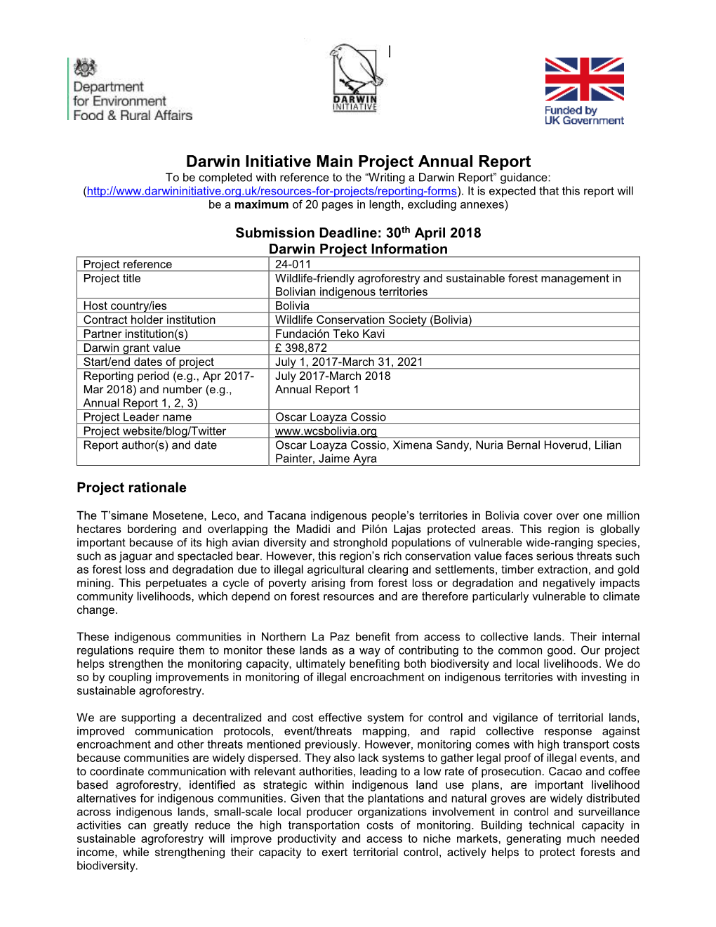 Darwin Initiative Main Project Annual Report