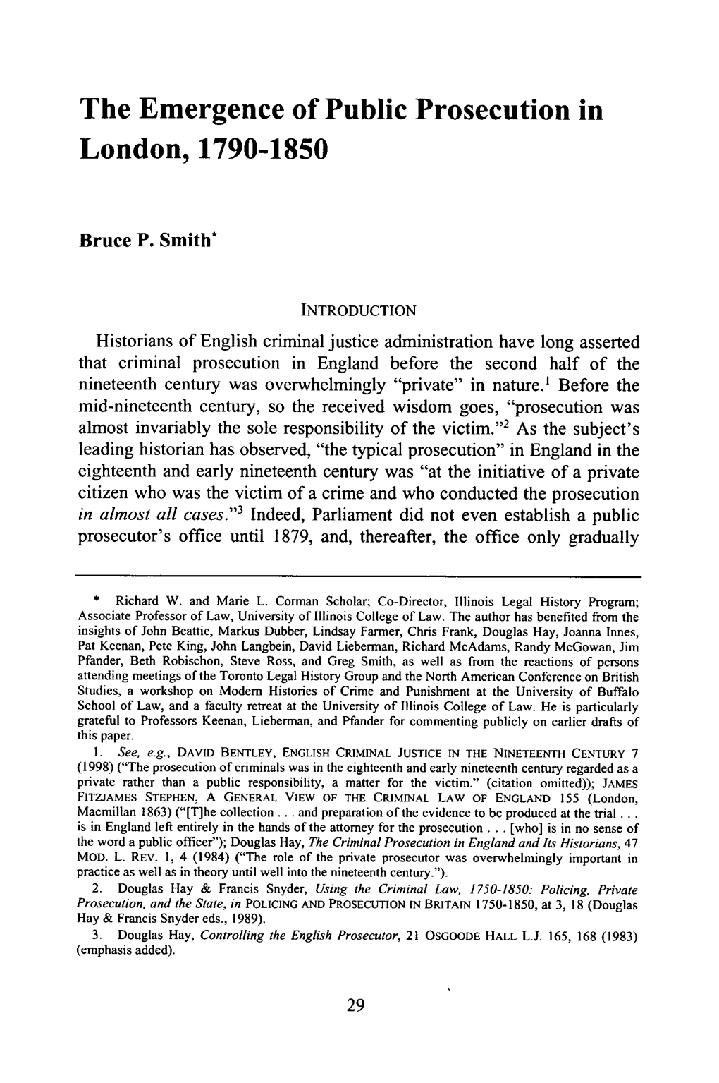 The Emergence of Public Prosecution in London, 1790-1850