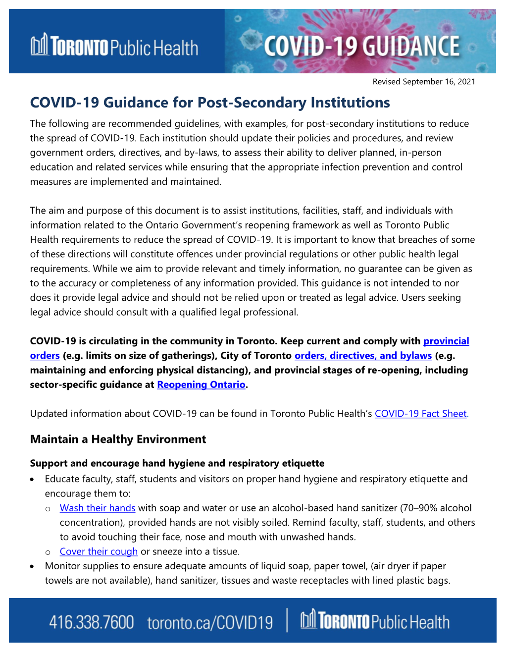 COVID-19 Guidance for Post-Secondary Institutions