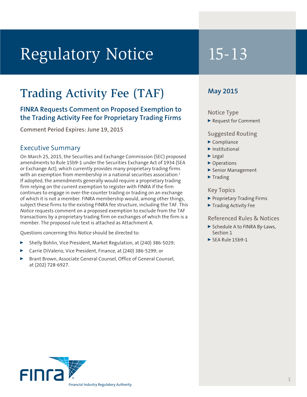 Regulatory Notice 15-13