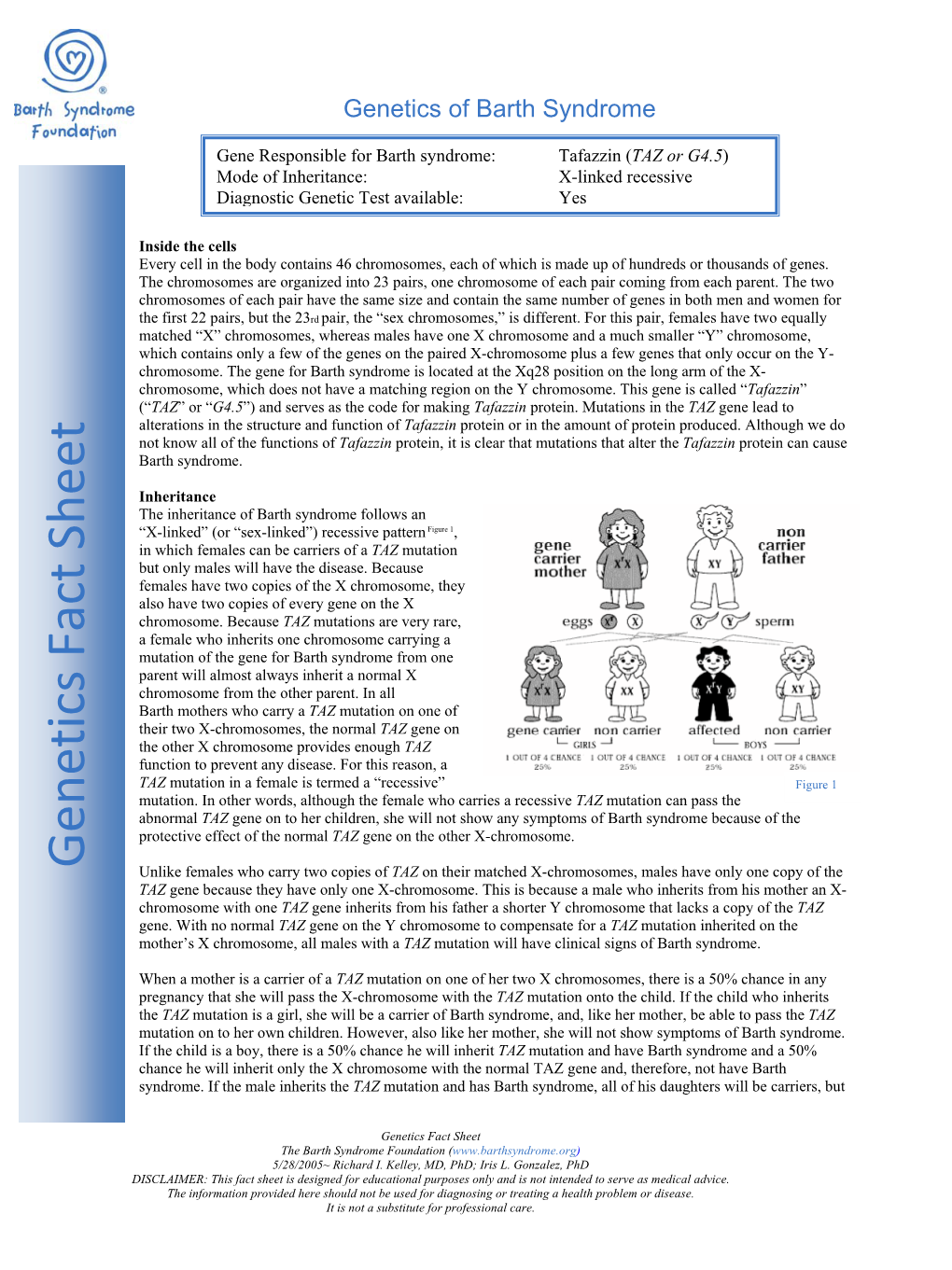 Genetics Fact Sheet the Barth Syndrome Foundation ( 5/28/2005~ Richard I