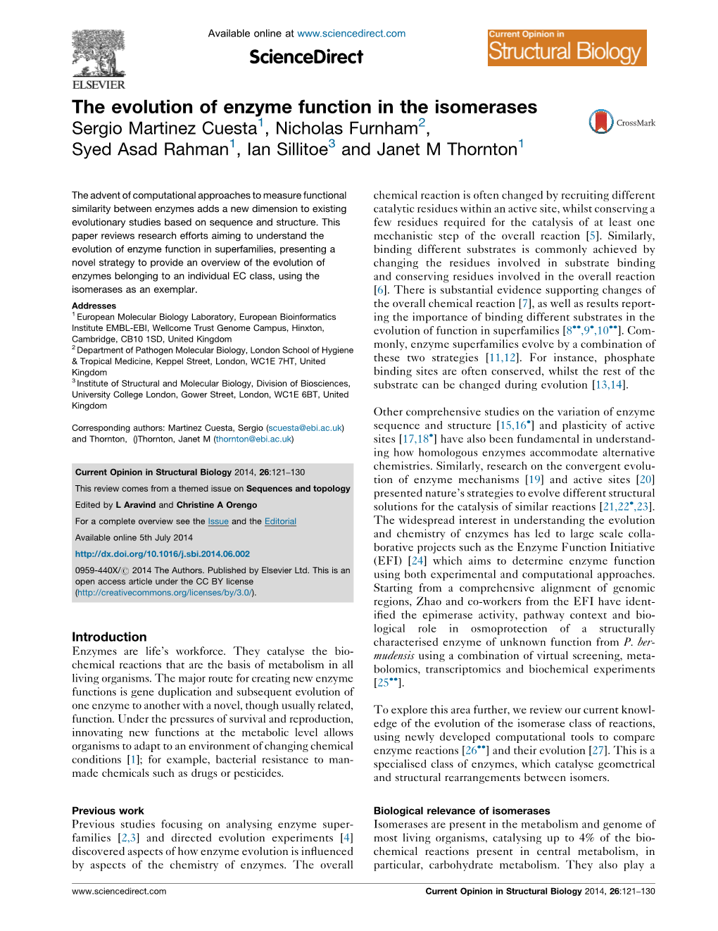 The Evolution of Enzyme Function in the Isomerases