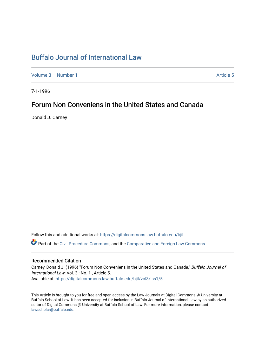 Forum Non Conveniens in the United States and Canada