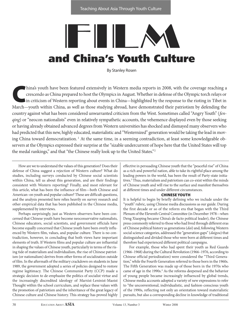 Film and China's Youth Culture