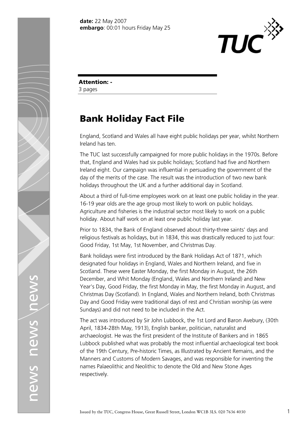 Bank Holiday Fact File