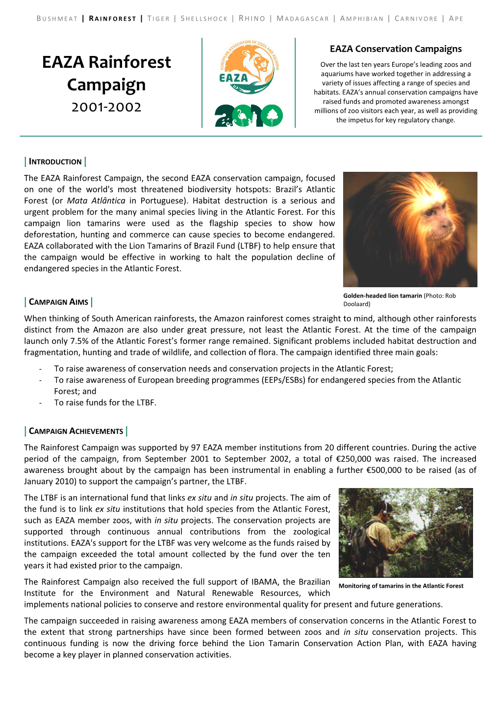 EAZA Rainforest Campaign