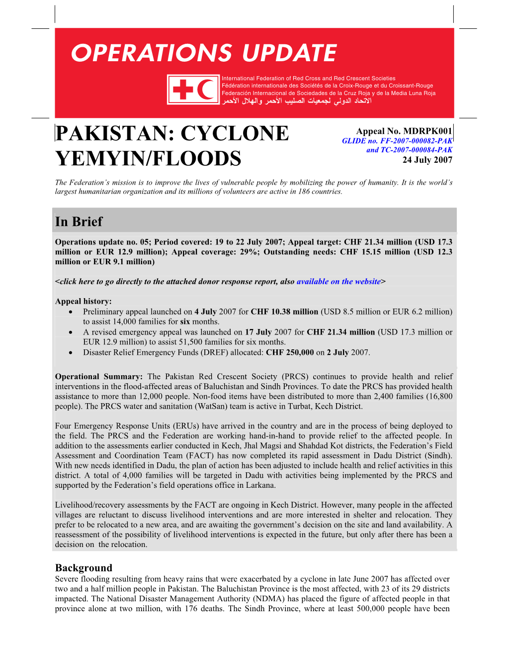 Pakistan: Cyclone Yemyin/Floods; Appeal No
