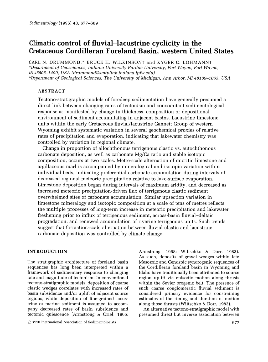 Climatic Control of Fluvial-Lacustrine Cyclicity in the Cretaceous Cordilleran Foreland Basin, Western United States