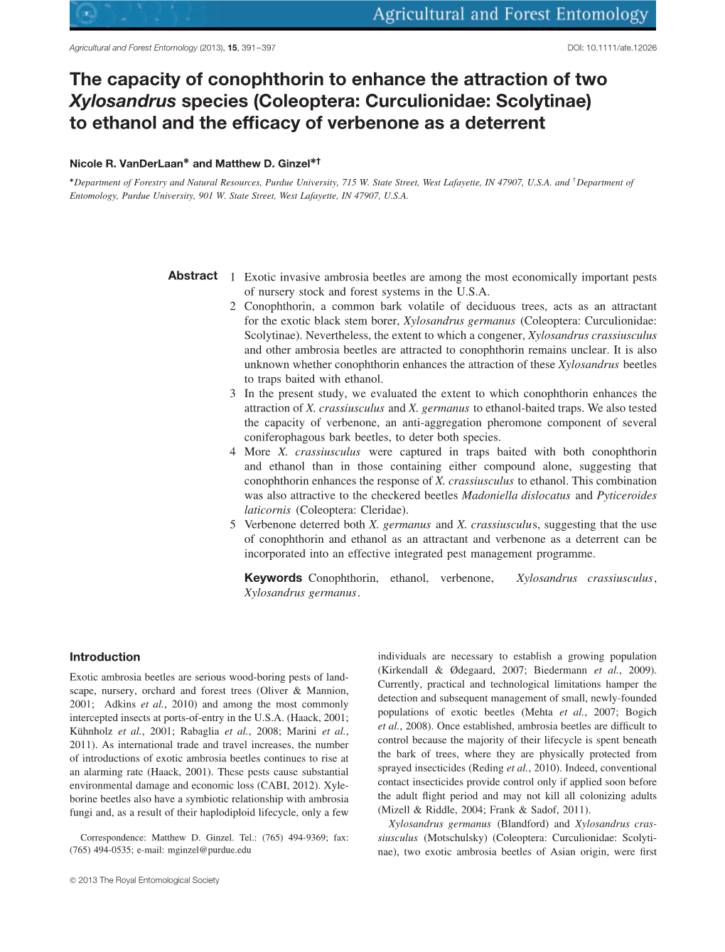 The Capacity of Conophthorin to Enhance the Attraction of Two Xylosandrus Species (Coleoptera: Curculionidae: Scolytinae) To