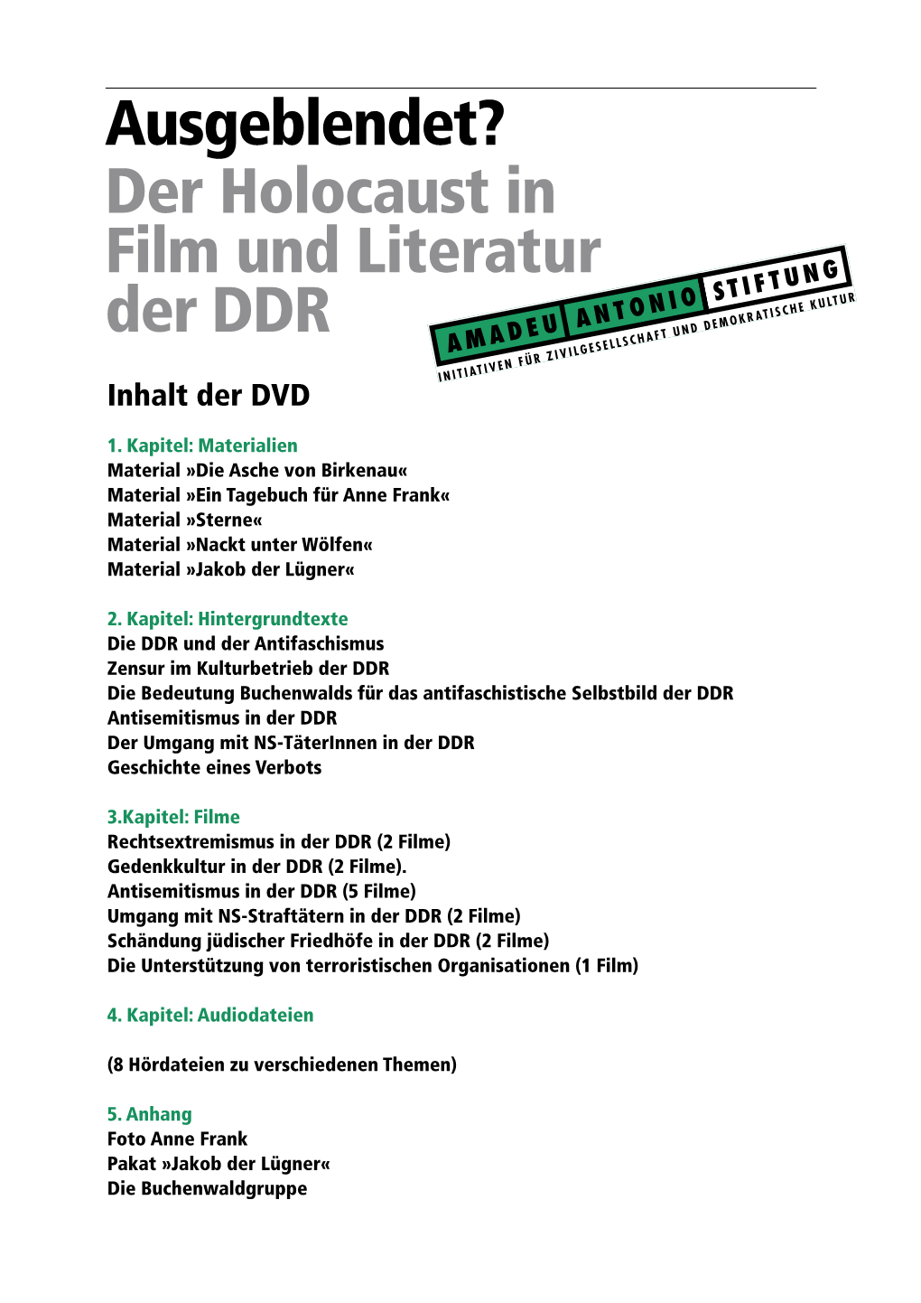 Der Holocaust in Film Und Literatur Der DDR