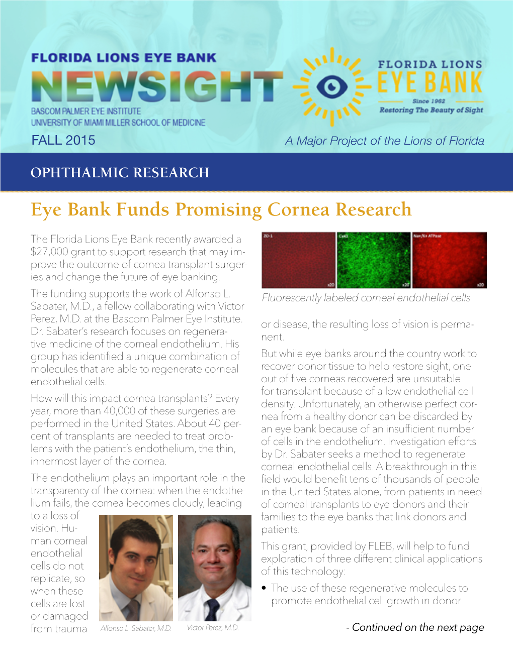 Eye Bank Funds Promising Cornea Research