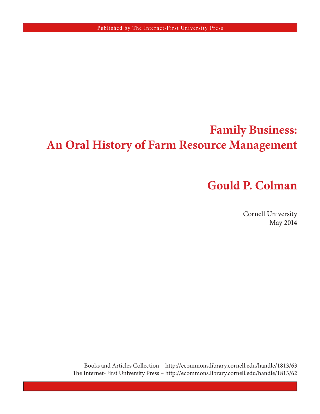 Family Business: an Oral History of Farm Resource Management