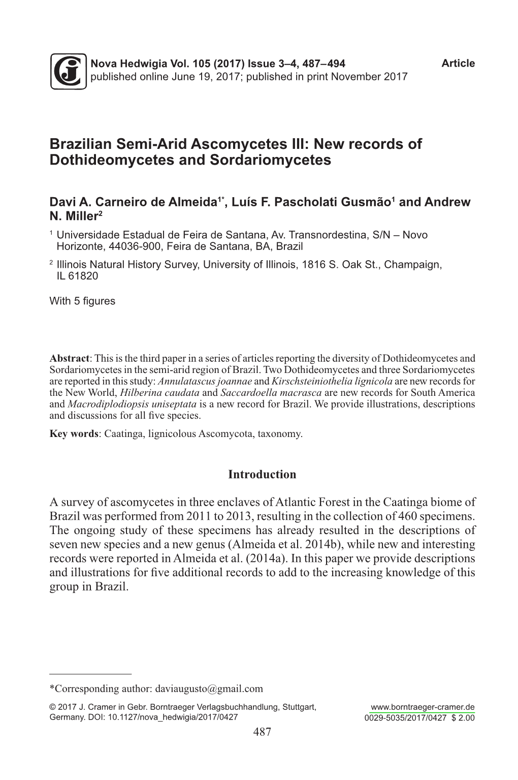 Brazilian Semi-Arid Ascomycetes III: New Records of Dothideomycetes and Sordariomycetes