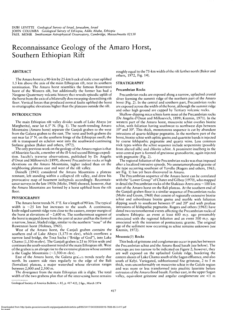 Reconnaissance Geology of the Amaro Horst, Southern Ethiopian Rift