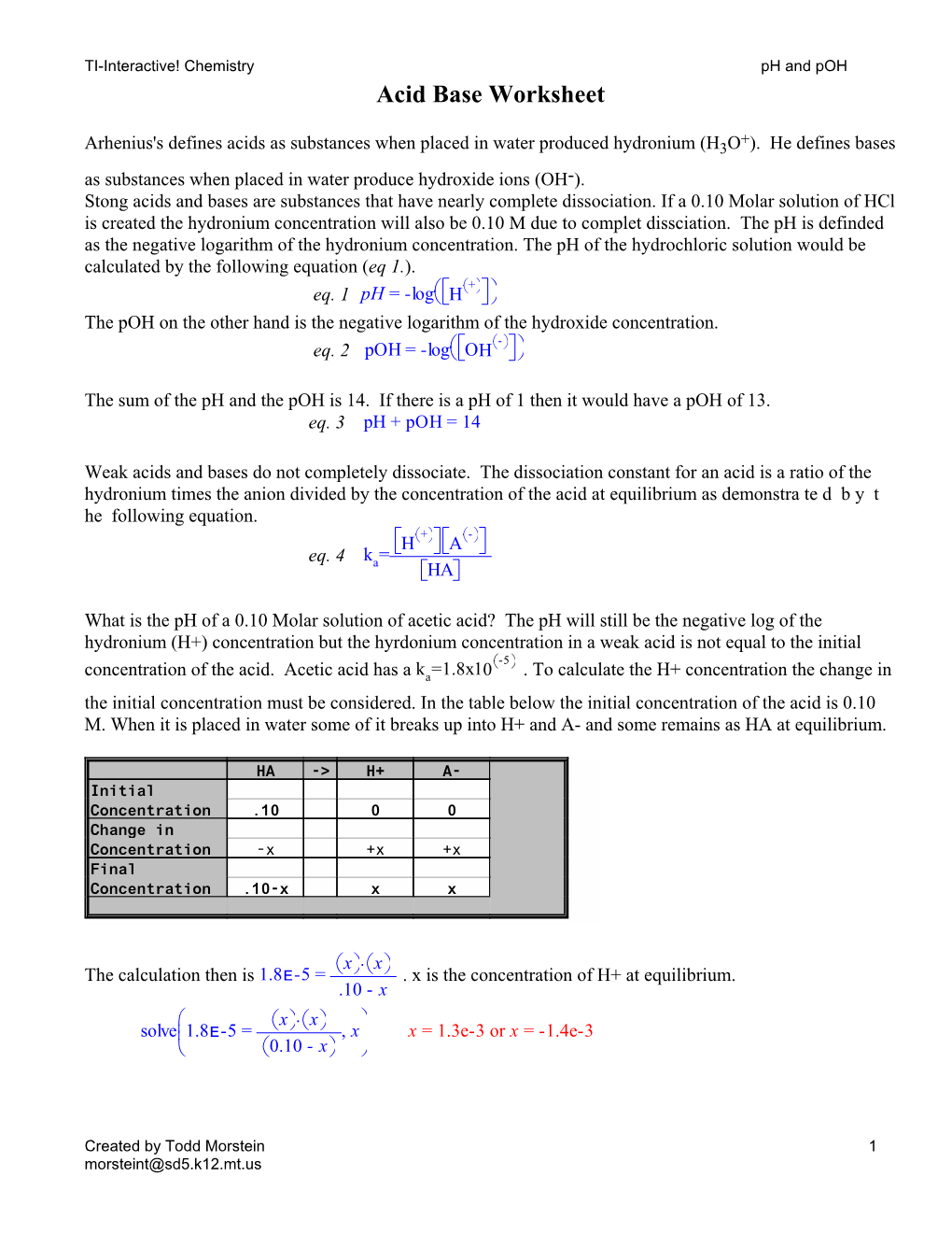 Acid Base Worksheet