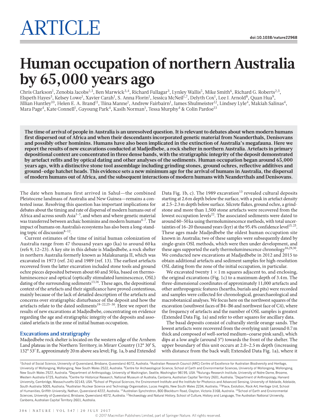Human Occupation of Northern Australia by 65,000 Years