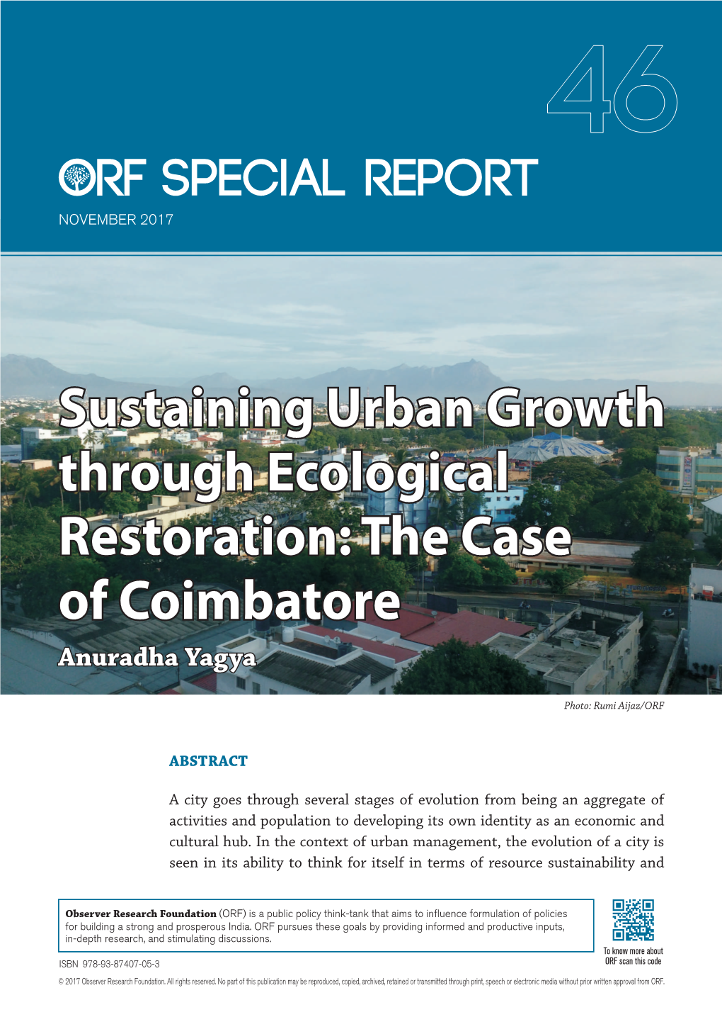 Sustaining Urban Growth Through Ecological Restoration: the Case of Coimbatore Anuradha Yagya