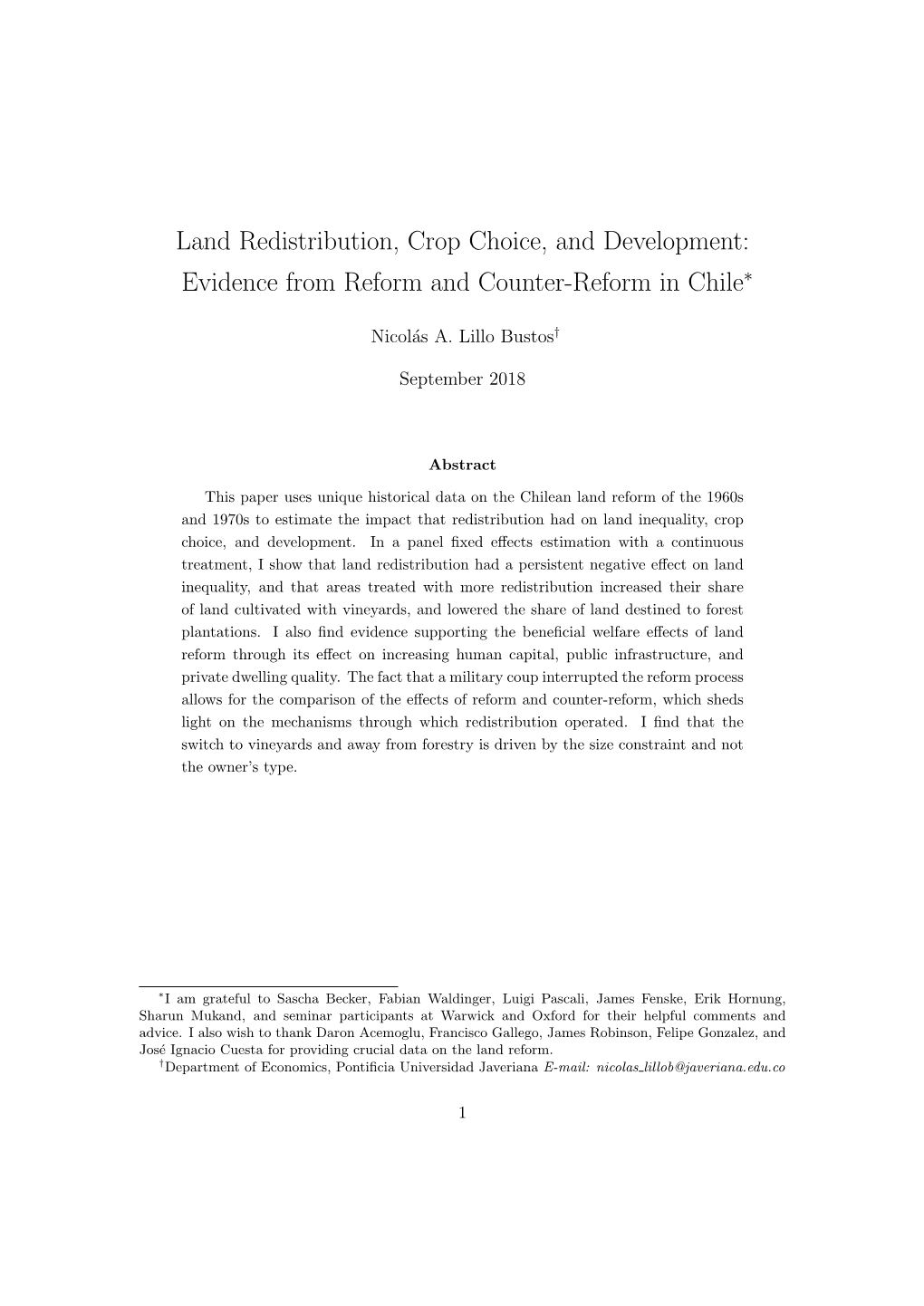 Land Redistribution and Crop Choice