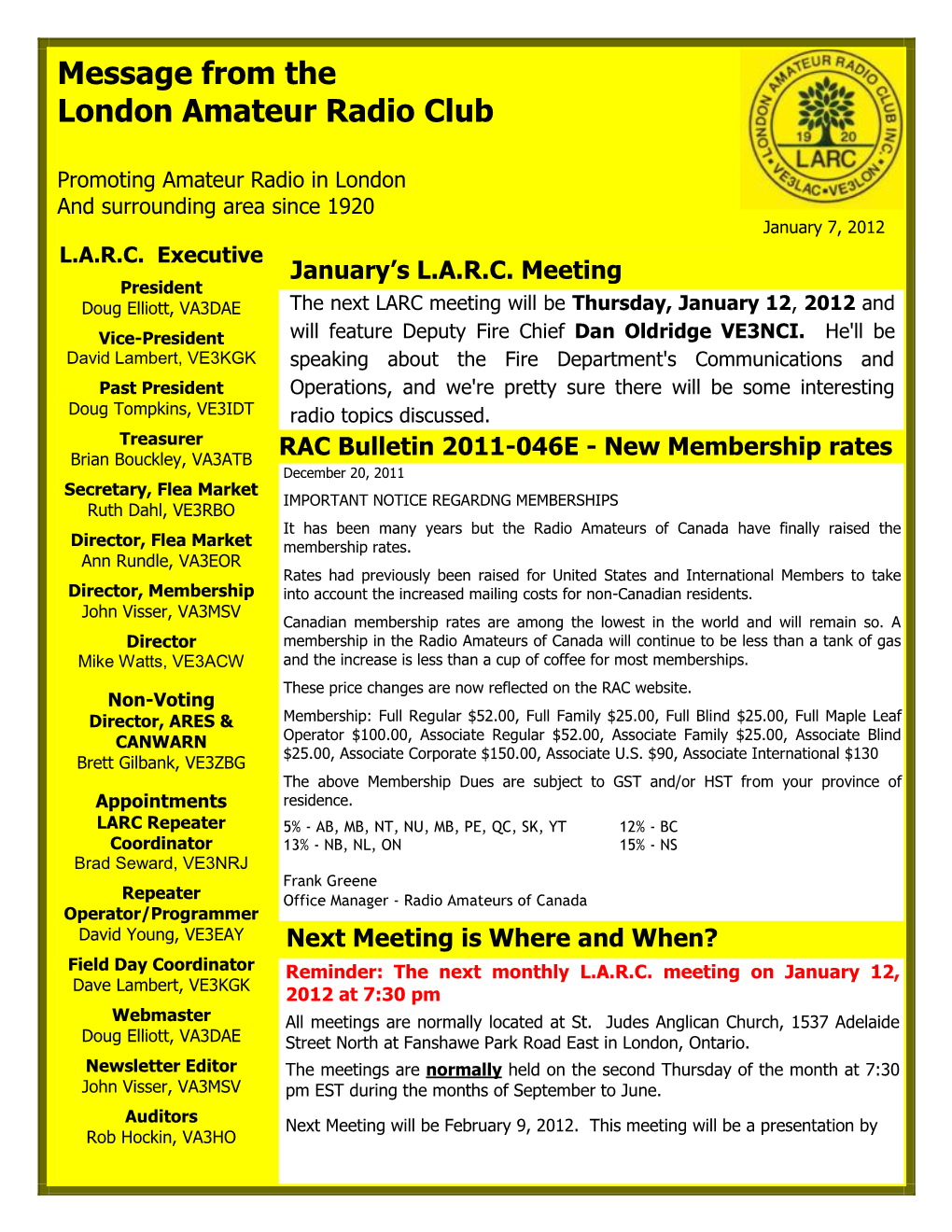 Message from the London Amateur Radio Club