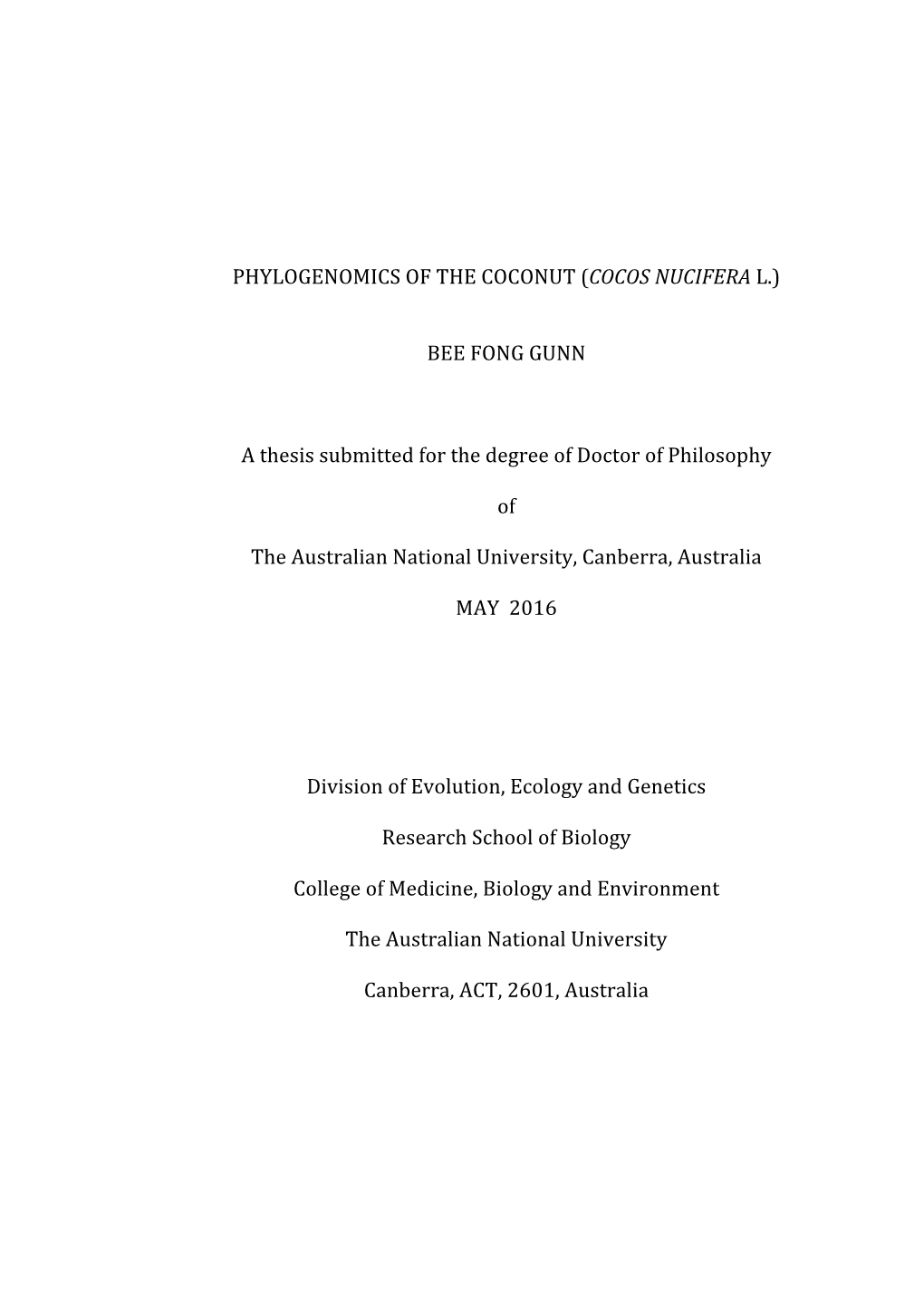 Phylogenomics of the Coconut (Cocos Nucifera L.)